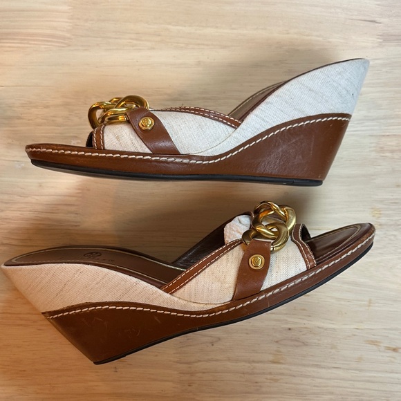 Cole Haan Brown Gold Chain Wedge Slides - Picture 5 of 5